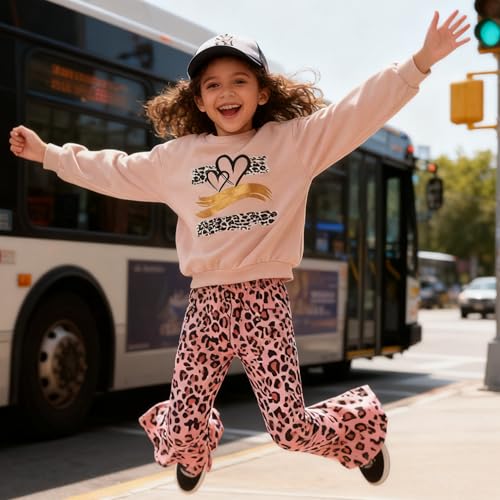 Image of Toddler Girl Clothes Long Sleeve Cartoon & Letter Graphic Top + Fruit Stationery Print Flared Leg Pants