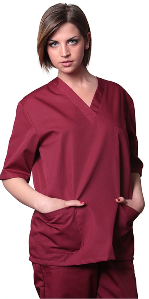 Trendy Line Uniforme haut + pantalon pour milieu hospitalier Col en V Unisexe Taille XS Bordeaux