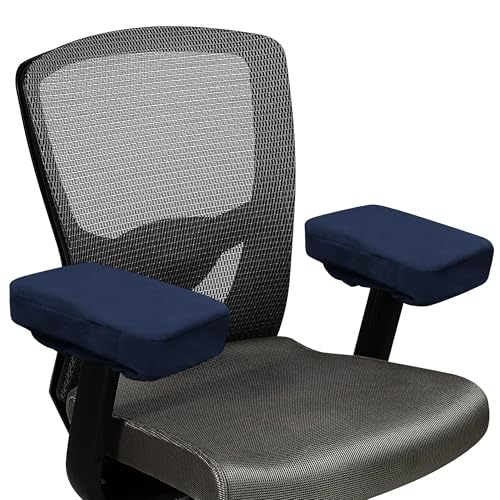 SPRING SEAON Office Chair Arm Covers Soft Memory Foam Arm Rest Pads Short Plush Gaming Chair Armrest Cushion Provide Cushioning for Elbows and Forearms 2 Pack Chair Covers for Arms Navy Blue