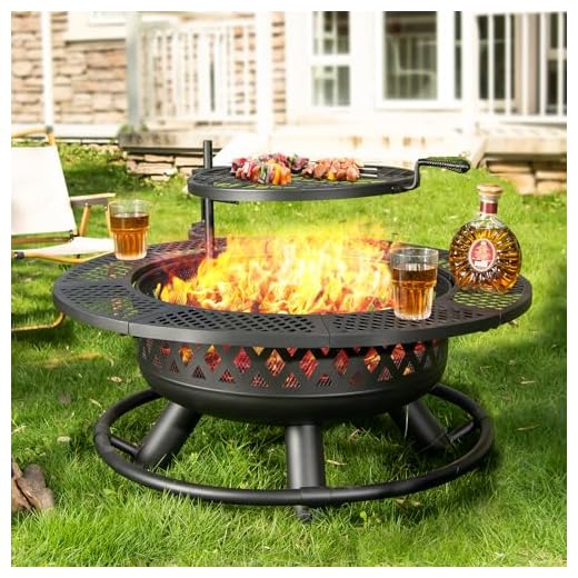 Panovue 36 Inch Fire Pit with Grill,Wood Burning Fire Pits for Outside with Lid& Fire Poker,Round Metal Firepit Table 3 in 1 with Cooking Grate,Outdoor Firepits for Yard Patio Bonfire Camping(Black)