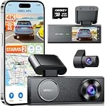 ORSKEY 4K Dash Cam avant et arrière, libre 64GB Carte, STARVIS 2 Capteur 5,8 GHz WiFi Caméra Dash pour Voitures, 2160P+1080P Caméra double voiture avec GPS, 3" IPS, 24H Mode de stationnement, WDR, Appui 512GB Max