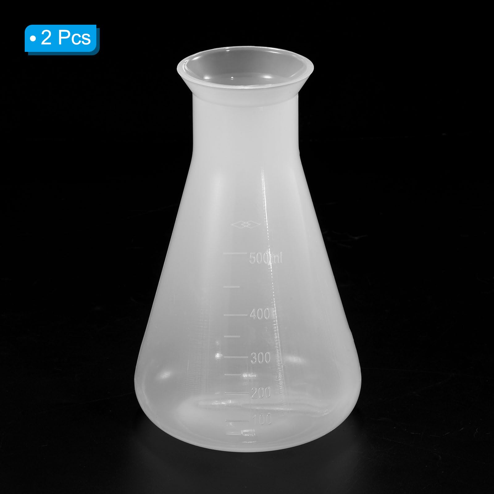 PATIKIL 500ml Matraccio di Plastica Erlenmeyer, 2pz Ampio Pallone Conico da Laboratorio, Chiaro
