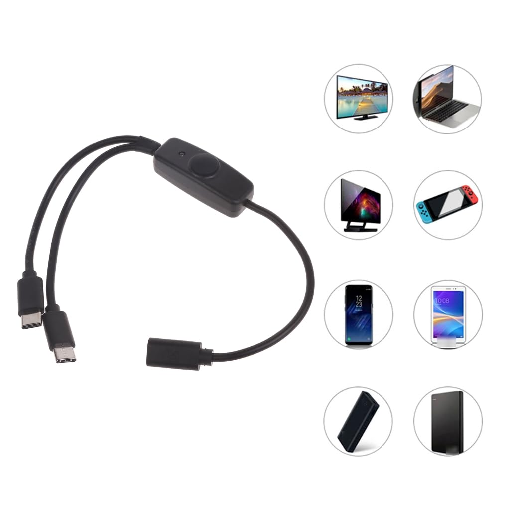 CAZSTYK Type C Female to USB C Male Charging Cable with On/Off LED 2 Devices Simultaneously