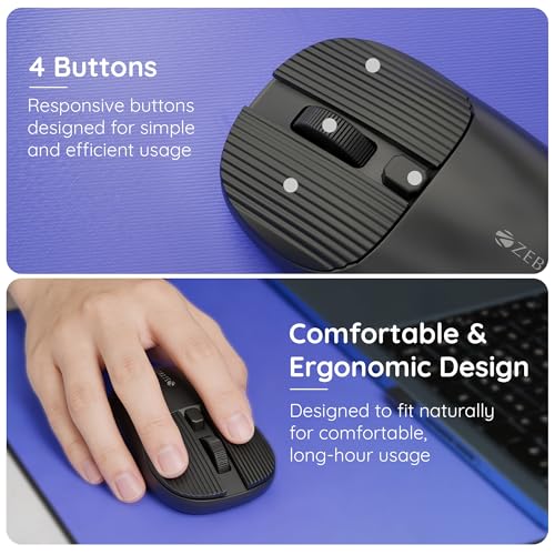Image of Zebronics Freego Pro Wireless Mouse, 2.4GHz, Up to 1600 DPI, 3-Level DPI Switch, 4 Buttons, USB Nano Receiver, High Precision, Power Saving Mode, Ergonomic Design, Multi-Surface Support (Black)