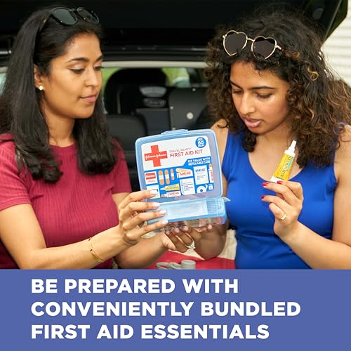 Image of BAND-AID Brand Travel Ready Portable Emergency First Aid Kit, Minor Wound Care, Perfect for Home, Car, Camping, Travel & Outdoor Essentials, Supplies Include Bandages, Neosporin & Tylenol, 80 Piece