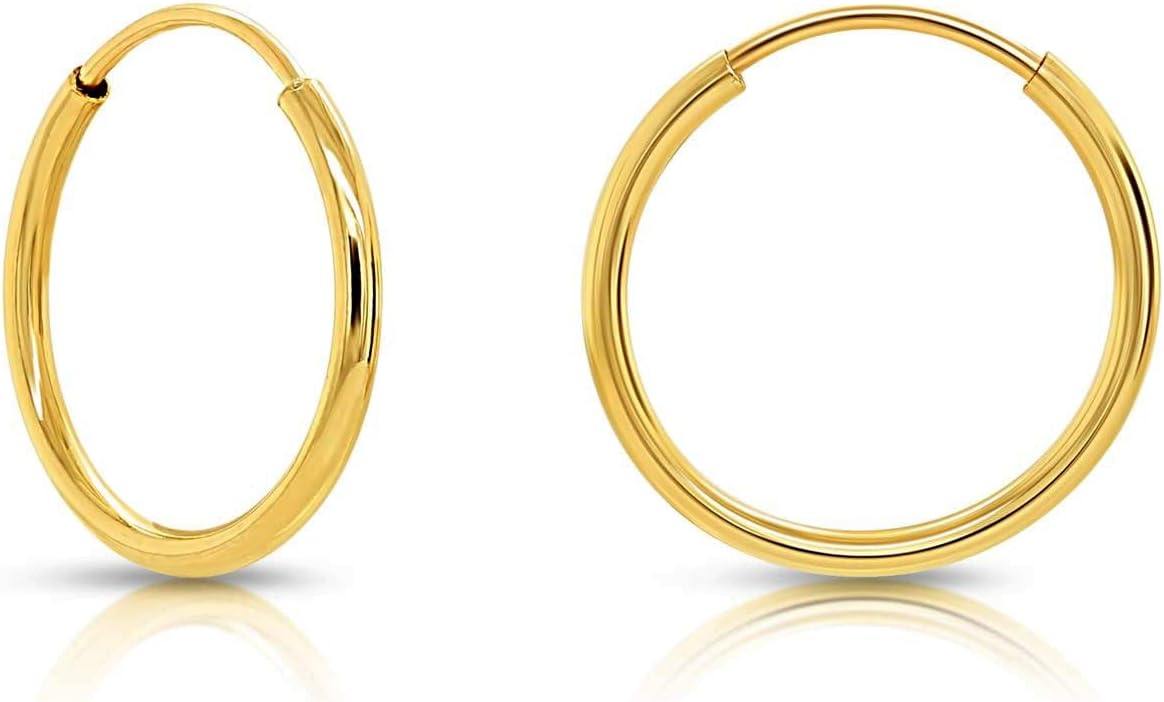 10k Yellow Gold Shiny Endless Round Hoop Earrings
