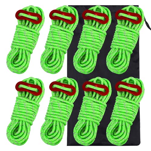 8 tiranti per campeggio, Ø 4 mm, tendicinghi, lunghezza 4 m, tendicavo con corda in alluminio, per tende, campeggio, escursioni (verde)