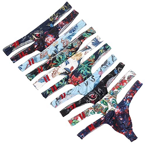 Faringoto 10 Pack Men's Supersoft Thongs Low Rise Lightweight Underwear Colorful Printed G-String #TOP26