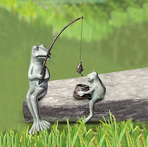 Spi Home Fishing Frog Mama & Baby Garden Sculpture #TOP21