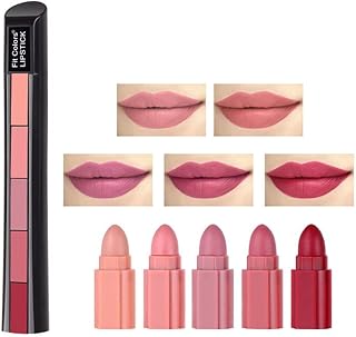 PICKX Matte Lipstick Set Velvet Lipstick Set Red Lipstick nude 5-in-1 multi-color lipstick Velvet Non-stick Cup Moisturizing Lipstick waterproof lipstick Makeup Gift Set 2 Pack (02 NUDE)