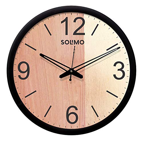 Image of Amazon Brand - Solimo Plastic Silent Movement 12-inch Designer Wall Clock (Black Frame, 30.48 x 30.48 x 5.02 cm)
