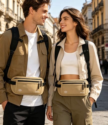 Image of Money Belt - Slim Passport Holder RFID Blocking Travel Wallet Undercover Fanny Packs for Women Men - Gold