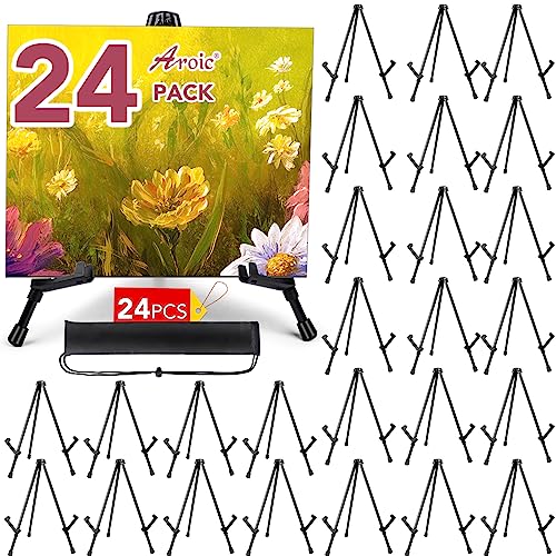Image of AROIC 24 Pack 14''Tabletop Easels, Black Steel Table Top Easels for Display | Adjustable Portable Table Top Easel for Paintings, Signs, Posters,Frame Pictures(with 24 Bags)