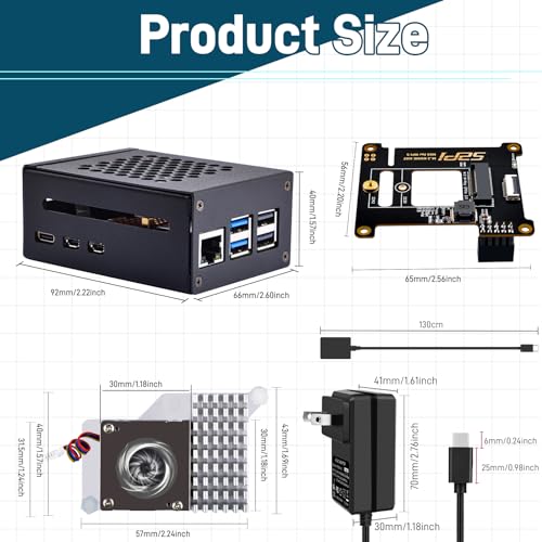 GeeekPi Raspberry Pi 5 ケース、PD 27W 電源付き | PCIe M.2 NVMe SSD シールド トップ X1001 / X1000 / X1003 / N04 / N05 の商品画像 6