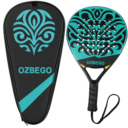 Ozbego Juego de palas de pádel 100% fibra de carbono – Incluye funda, 2 overgrips, muñequera y protector de pantalla – para principiantes y avanzados – Ligero y duradero – Negro y verde (negro)