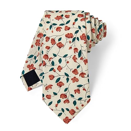 Image of YourTies Cotton Floral Tie for Men 2.5 inch Printed Skinny Necktie Pocket Square Tie Clip Set Flower Wedding Party Groom
