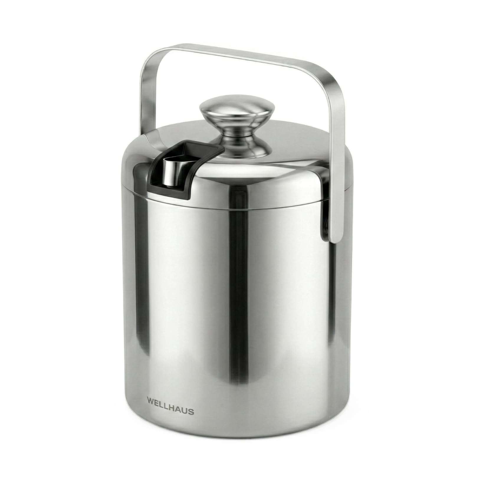 Eiswürfelbehälter mit Deckel – Eisbehälter für Eiswürfel Edelstahl 1,3L, Eiskübel Doppelwandiger & Isolierter aus Eiswürfelzange, Kompakt und Platzsparend Ideal für Kleine Küchen (Silber)