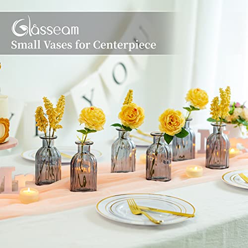 Glasseam Ribbed Vase For Flowers, Small Glass Vase Set Of 6, Modern Grey Vase Decor, Cute Bud Vases For Centerpieces, Bottle Flower Vases Decorative Wedding Centerpiece Vases For Table Dining Room #TOP1
