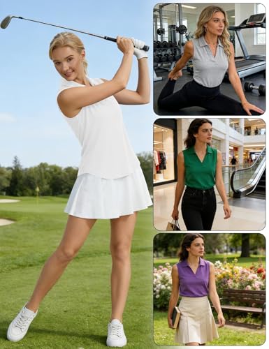 Image of Idtswch Women's Sleeveless Golf Polo Shirts V-Neck Collared UPF 50+ Quick Dry Lightweight Workout Athletic Tennis Tops
