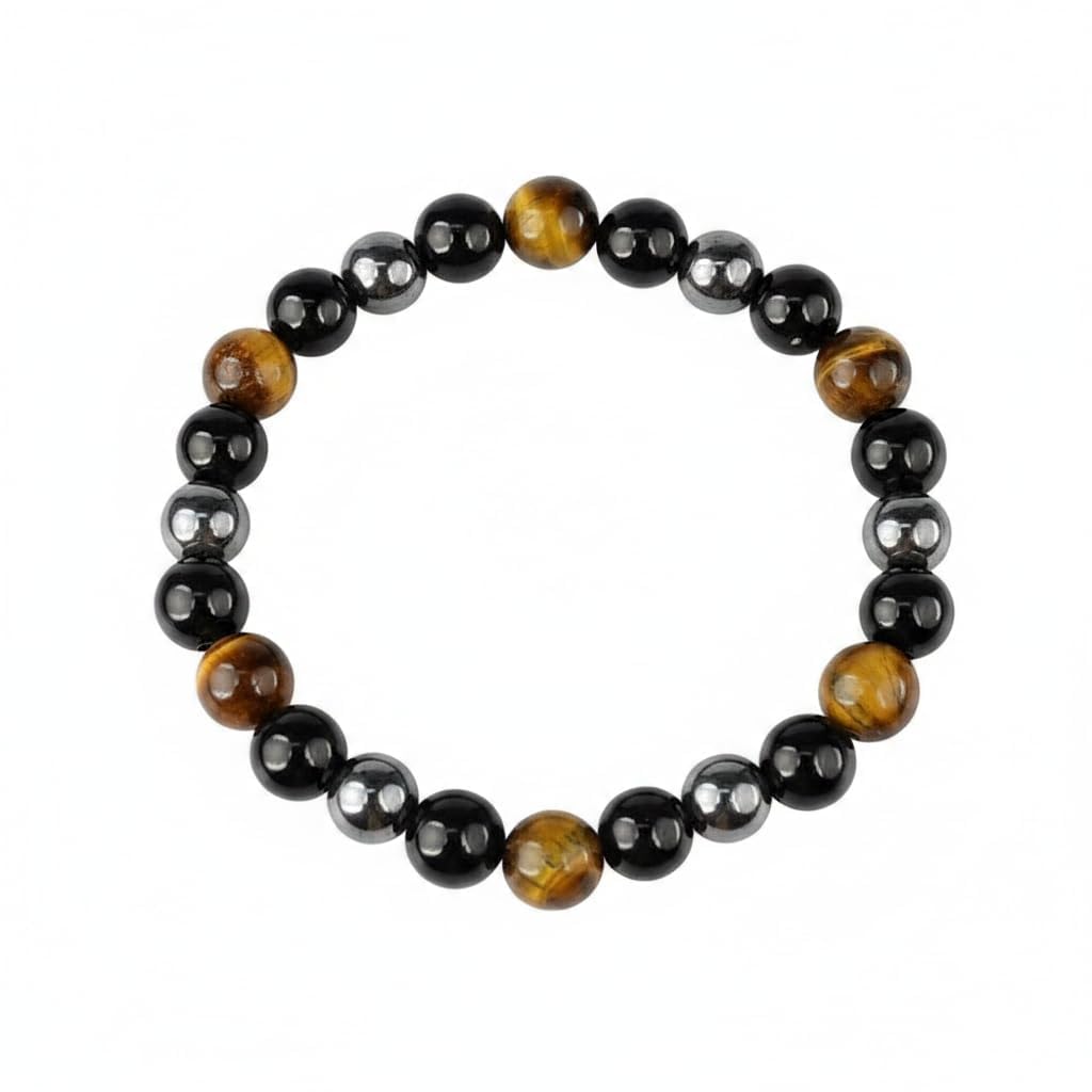 Triple Protection Bracelet for Men & Women, Natural Tiger Eye, Black Obsidian & Hematite Crystal Beaded Bracelet, Protection Luck Prosperity Energy Balance Stretch Gemstone Jewelry (Pack Of2)-image-15