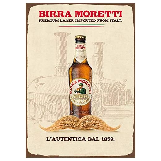 Birra Moretti Plaque murale publicitaire en métal style bière italienne 20,3 x 30,5 cm A1