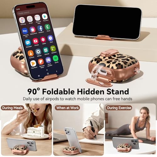 Image of for AirPods 4 Case 2024 with Safety Lock - Leopard Print | As Phone Stand, for Women Girly, with Keychain & Cleaner Kit,Two-Piece Design,Support Wireless Charging,Clear TPU+PC Material