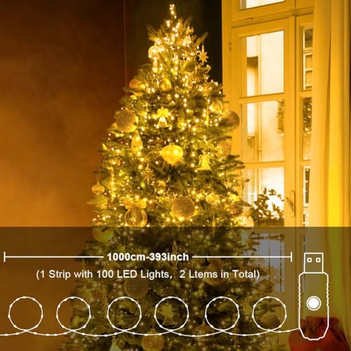 Vicloon Curtain Fairy Lights, 2Pcs 100LED 10M 8 Modes Remote Control Timer Adjustable Brightness, Fairy String Lights - Image 4