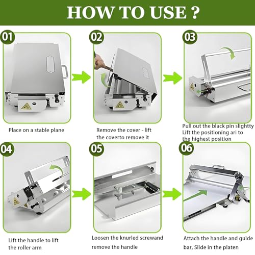 Laminadora de masa manual Model-400 de acero inoxidable plegable 8