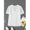 FARYSAYS Womens White Lace Shirts Chiffon Blouses Summer Classic Vintage Elegant V Neck Short Sleeve Tunic Tops for Work Office Ladies Medium