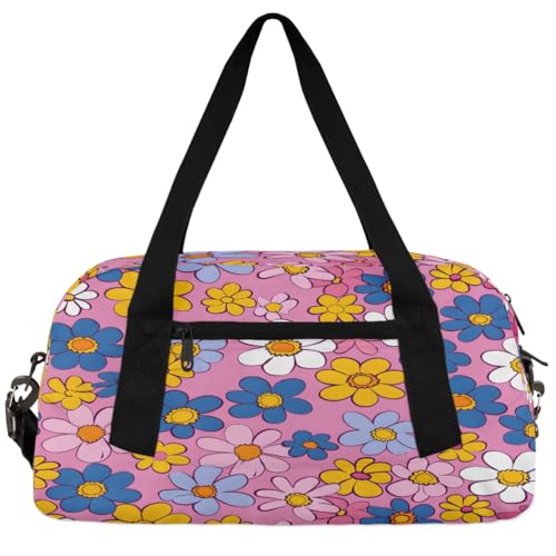 Abstract Hippie Flowers Kids Duffle Bag Boys Girls Small Sport Dance Gym Bag for Overnight Travel Weekender Carry On