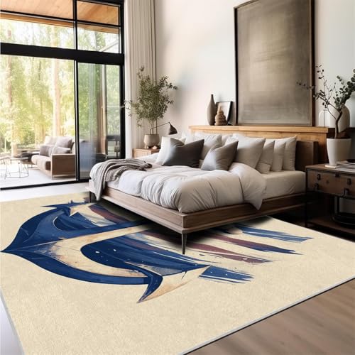 Nautical Flag Rug, 8x10 Area Rugs for Living Room, Adventure Carpet American Flag Anchor Rugs, Coastal Washable Rug Non Slip Soft Low Pile Large Carpets for Bedroom Farmhouse Kitchen Home Decor N12