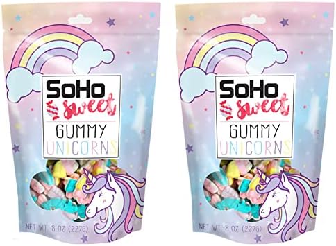 Soho Sweet Unicorn Gummys Non-GMO Gummy Candy – Unicorn Candy - Unicorn Shaped Fruit Flavored Gummy Candy, Halal Candy Pack of 2 (8 Ounce Bags)