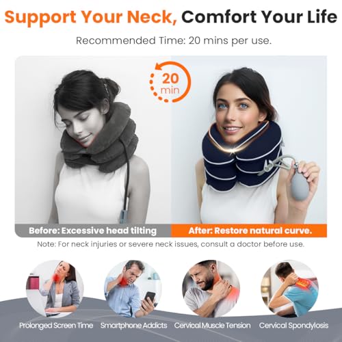 Neck Stretcher with Neck Brace,Cervical Traction Neck Device,Neck Relief Tool,Adjustable Inflatable Cervical Brace,Home Use Neck Decompression New Technology Breathable Fabric Washable(Blue) - Thumbnail 3