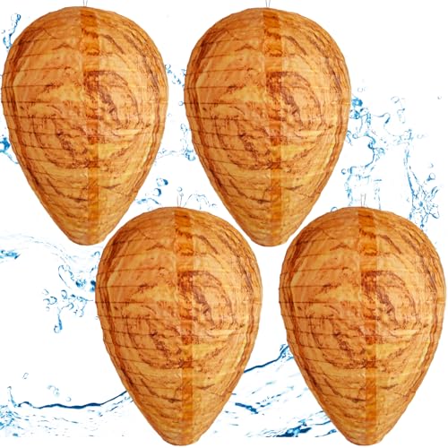 Wasp Nest Decoy 4 Pack Fake Wasp Nest Hanging Outdoor Waterproof Realistic Yellow Hornet Nest Decoy for Wasps and Hornets Durable Wasp Decoys for Outside Garden Patio Under Eaves Porch