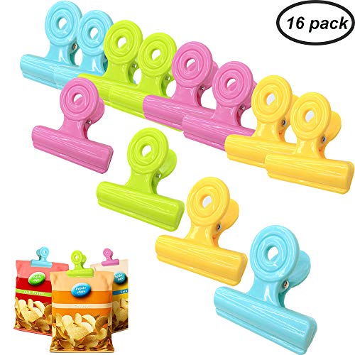 Ensemble de 16 pinces pour sacs à copeaux - Colliers en plastique pour scellement de sac cartable robustes, grands et durables avec pinces de serrage à ressort robustes