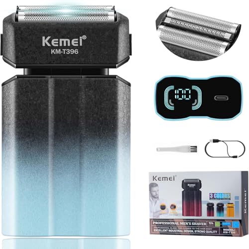 KEMEI KM-T396 Cordless Triple Foil Shaver for Men, Blue