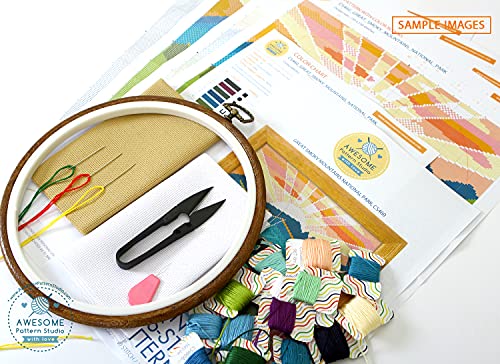 Image of Zion National Park K423 Counted Cross Stitch KIT#3. Threads, Needles, Fabric, Embroidery Hoop and Printed Color Pattern Inside. Embroidery Pattern