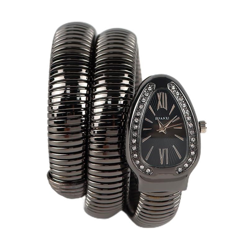 Image of Ladies Snake Bracelet Fashion Watch - Creative Quartz Design, Personality Oval Dial, 50m Waterproof