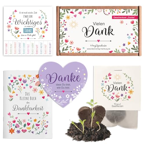 IDEENVERLAG Petit cadeau de remerciement | Mini ensemble avec bombe à graines en forme de cœur et livret | Cadeau de remerciement – Petit cadeau de remerciement pour femmes, collègues, enseignants
