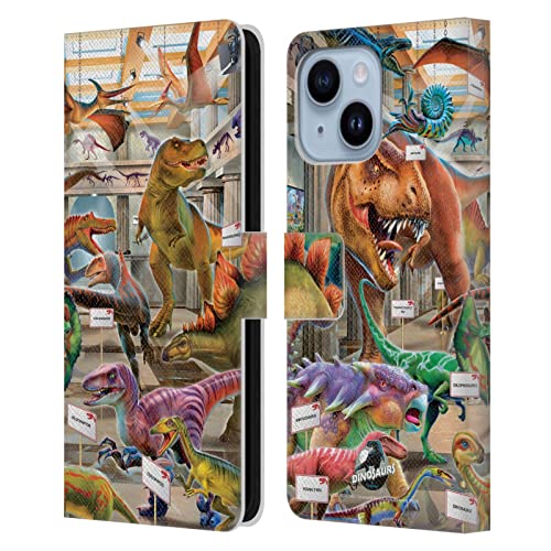 Cadeau iPhone 14 Plus étui portefeuille en cuir à motif dinosaure de musée