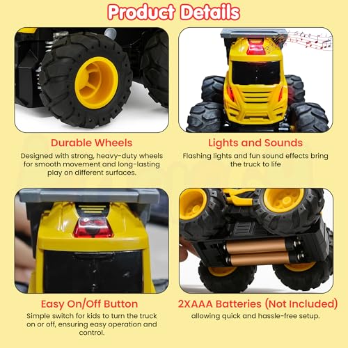 Image of Kidology Mini Trucks Toys Set of 4 | Push to Go Educational Toy Trucks Gift Set for Toddlers -Toy Vehicles with Flashing Lights & Music | Small Toys for Kids, Safe Non-Toxic Plastic