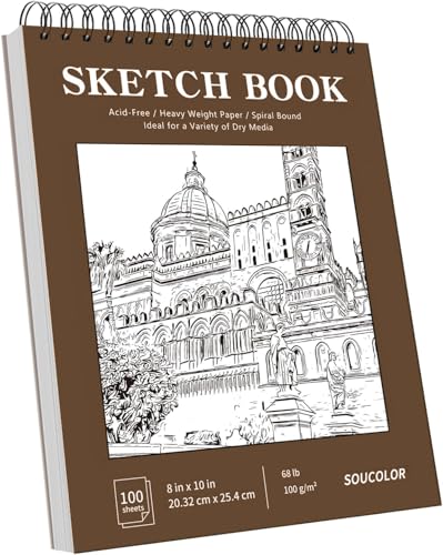 Soucolor 9 x 12 Sketch Book Top Spiral Sketch Pad 100 Sheets 68lb Acid-Free Sketchbook Drawing Paper Supplies for Pencil & Charcoal Sketching Art Supplies for Kids Adults & Beginners