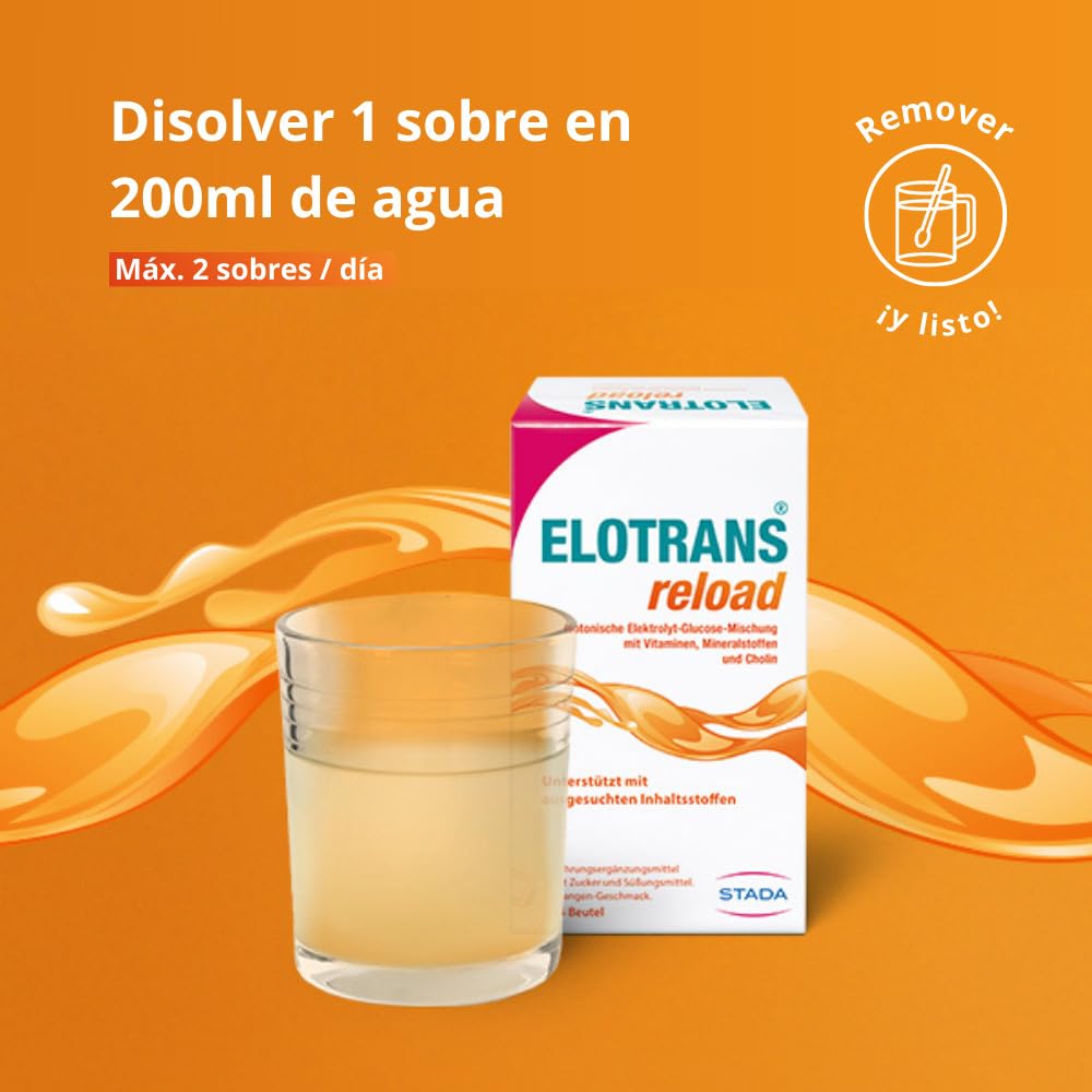ELOTRANS Reload - Electrolitos, vitaminas y minerales en sobres sabor naranja - Mezcla isotónica para hidratación intensa - 15 sobres
