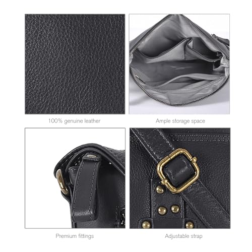 Image of Oak Leathers Leather Crossbody Bag For Women With Adjustable Sling Strap - Medium Size Crossover Shoulder Handbag Purse (Nappa Black)
