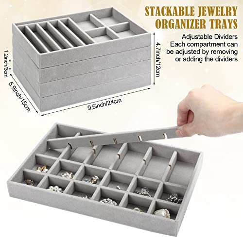 Huquary 16 Pcs Stackable Jewelry Drawer Organizer Velvet Trays 9.5 X 5.9 X 1.2 Inch Jewelry Showcase Holder Dresser Insert Divider Storage Necklace Ring Earring Display Case Gift For Women Girl #TOP2
