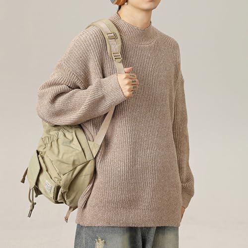 Mens Vintage Sweater Classic Mockneck Oversized Sweaters Baggy Jumper Chunky Knit Tops Drop Shoulder Pullover Sweater3