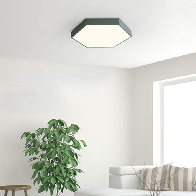NSXBY Studie Kamer Slaapkamer Lamp, LED Nordic Green Zes Kanten Plafondlamp, Knoppen Kinderkamer Plafondlamp, Creatieve Persoonlijkheid Kamer Lamp-Groen driekleur licht 30cm photo 3
