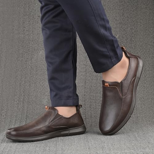 Image of Blue Leather By Centrino Genuine Leather Men's Formal Slip on Loafers |Comfort Trendy Non Lace-Up Design |Flexible Mocassins |Leather with Anti-Skid Sole |Perfect for Office Wear & Formal Dress (3997)