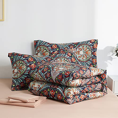 Jameswish Boho 7 Piece Comforter Set King Size Floral Colorful Paisley Bed In A Bag Medallion Pattern Printed Bedding Set (1 Comforter, 1 Flat Sheet, 1 Fitted Sheet, 2 Pillow Shams, 2 Pillowcases) #TOP6