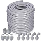 Feotech Liquid-Tight Conduit and Connector Kit - 3/4 Inch 100 FT Non Metallic Liquid Tight Electrical Conduit with 5 Straight and 5 Angle Fittings